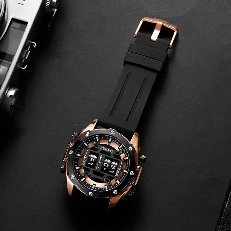 RUIMAS Drum Roller Watches Men Top Brand Luxury Quartz Digital Wristwatch Male Relogio Masculino 2019 New Military Watch Man 553