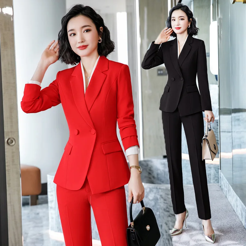 IZICFLY New Style Autumn Winter Wine Red Office Work Wear Clothes For Women Blazer Set Trouser Business Elegant Pant Suit Outfit