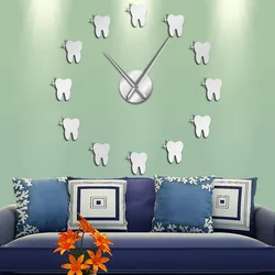 12 Teeth Sticker Dental Tooth Wall Art Modern Wall Clock Living Room Decorative Wall Watch Nurse Ornament Hygienist Dentist Gift