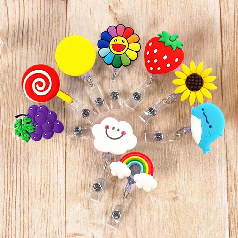 New Cartoon 60cm Silicone Beautiful Flowers Retractable Badge Reel Student Nurse Exhibition Enfermera Name Card ID Card Chest