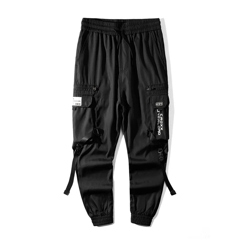 Calças de carga funcional tático joggers calças de cintura elástica preto dos homens hip hop streetwear multi-bolso calças techwear wb350