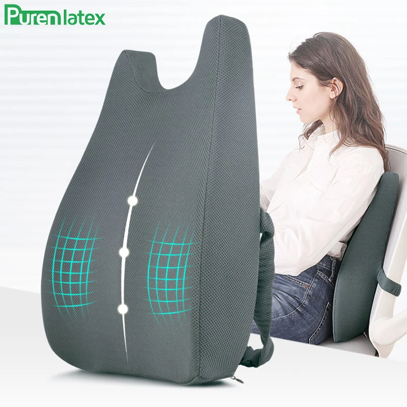 

Purenlatex Chair Cushion Lumbar Pillow Ergonomic Back Support Design Memory Foam for Lower Back Pain Relief Adjustable Belt