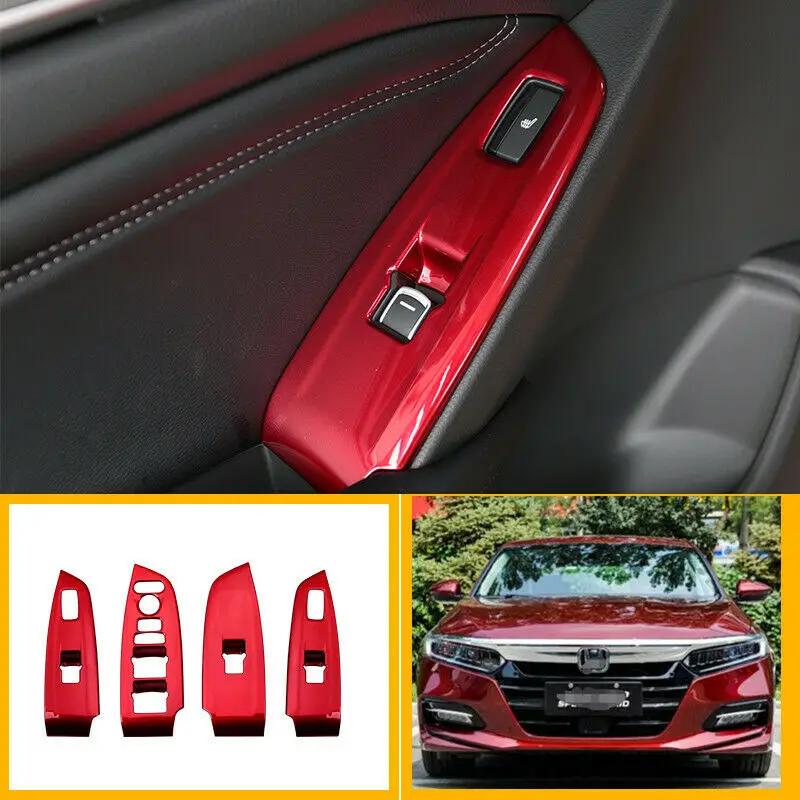 

Fits For Honda Accord 2018 - 2020 ABS Red Window lift panel switch cover trim Car Accessories 4PCS