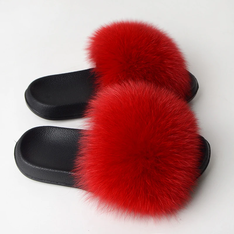 Summer women\'s real furry fox fur slippers fashion simple and elegant cute silver home interior protective fur slippers