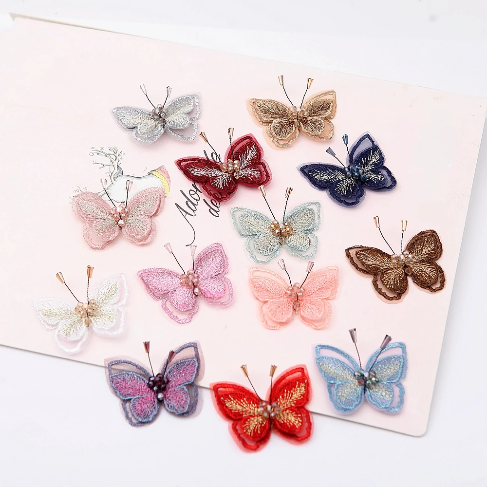 10PCS Made Hand Have Crystal Double Layer Embroidery Butterfly Patch DIY Handmade Material Clothing Hair Accessories Ingredi