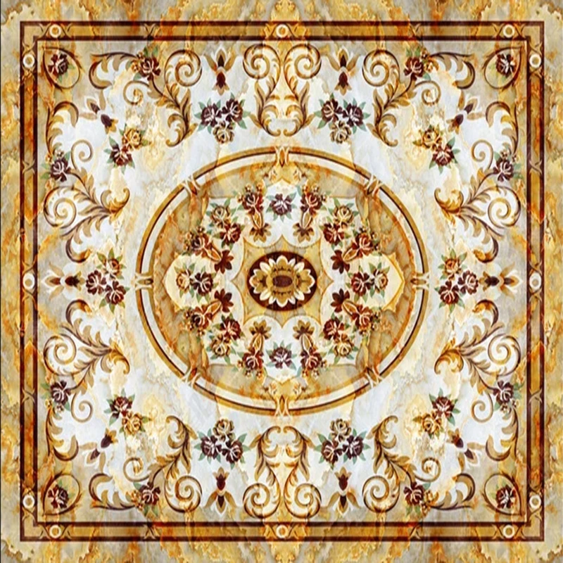 Custom Self-Adhesive Floor Wallpaper 3D Marble Pattern European Style Living Room Hotel Waterproof 3D Floor Tiles Sticker Murals