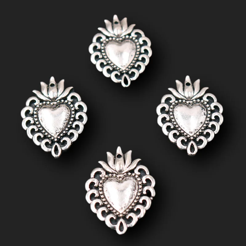 10pcs Silver Plated Catholic Sacred Hearts Pendants Earrings Necklace Accessories DIY Charms Christian Jewelry Crafts Making