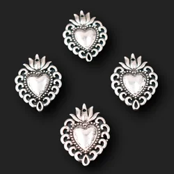 10pcs Silver Plated Catholic Sacred Hearts Pendants Earrings Necklace Accessories DIY Charms Christian Jewelry Crafts Making