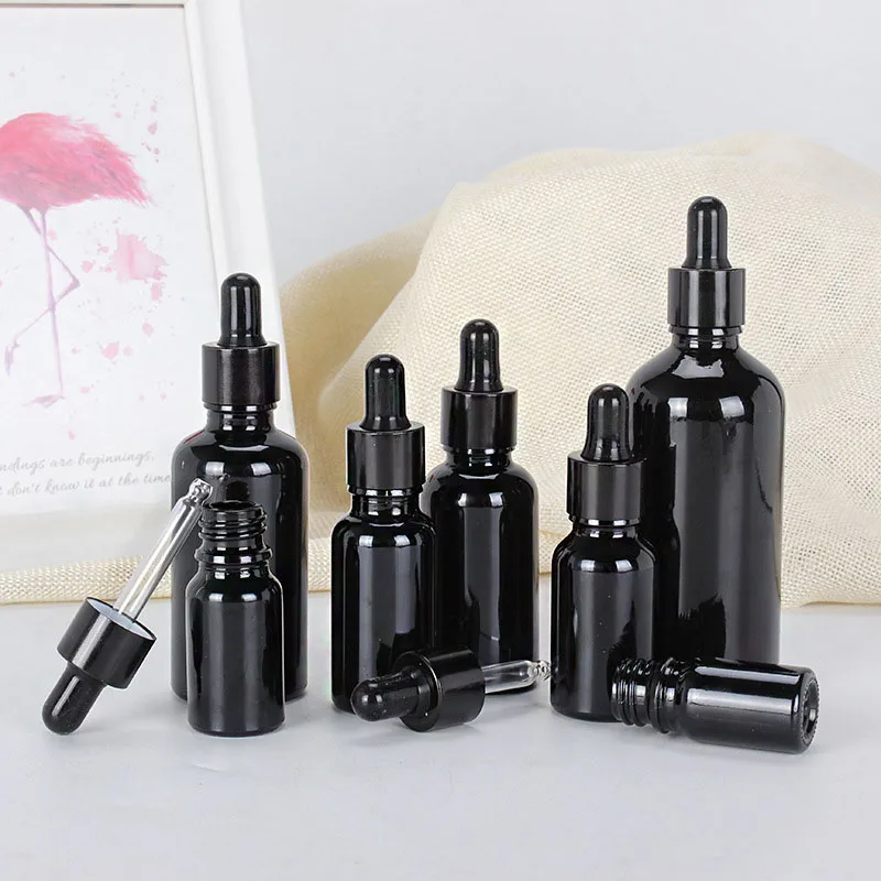 5-100ML Reagent Eye Dropper Black Glass Aromatherapy Liquid Pipette Bottle Perfume Container Essential Oil Refillable Bottle