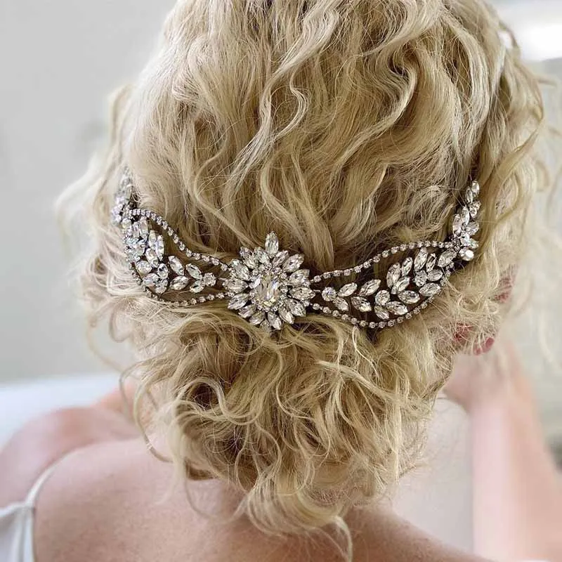 

Leaf Rhinestone Headbands For Women Crystal Hair Combs Tiaras Bride Wedding Party Crown Bridal Wedding Hair Accessories FORSEVEN