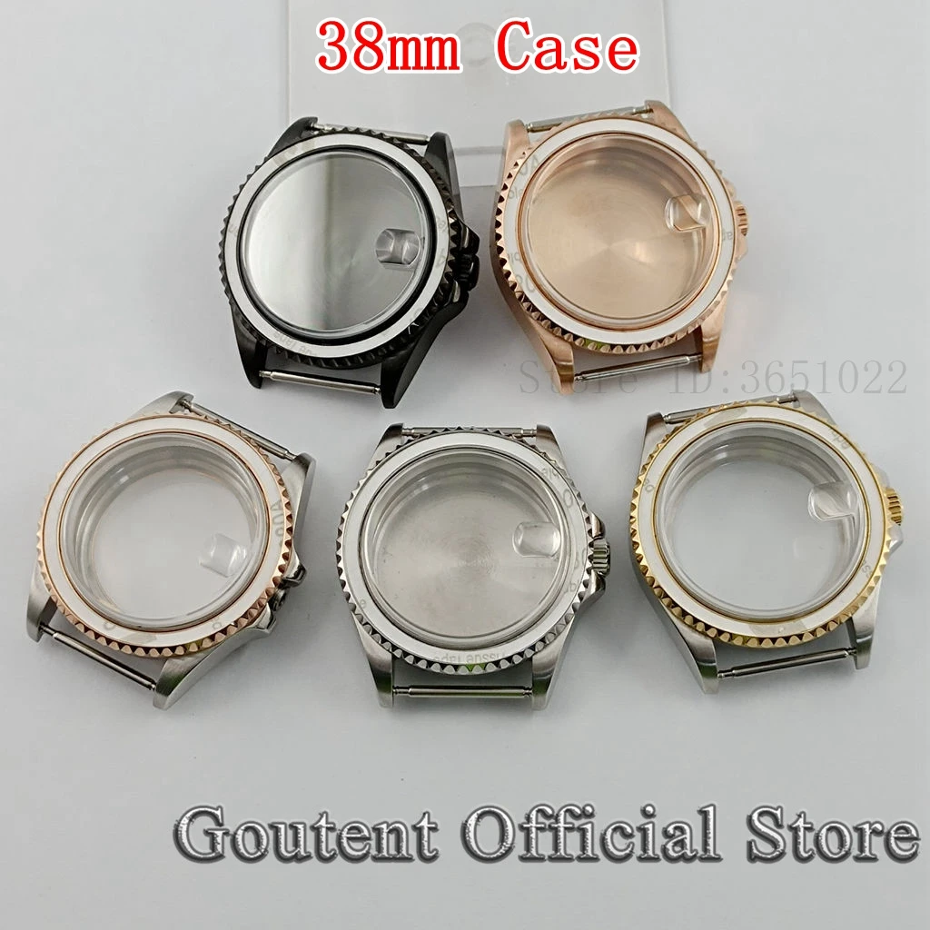 

Goutent 38mm Sapphire Glass NH35 NH36 Movement Watch Case For Men Screw Down Crown Silver Black Gold Case Solid/Glass Caseback