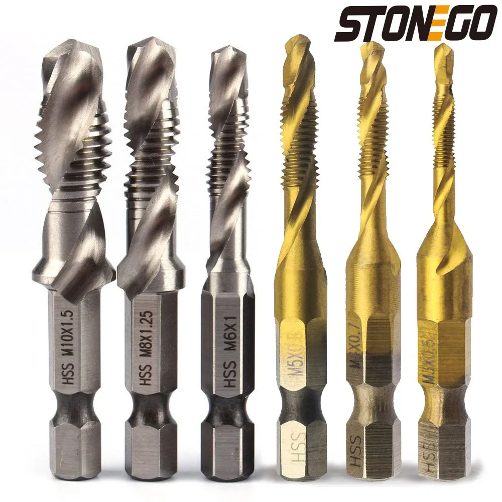 STONEGO 1PC/6PCS Tap Drill Bits HSS4341 Woodworking M3/M4/M5/M6/M8/M10 Metric Combination Screw Thread Tap Drill Bits