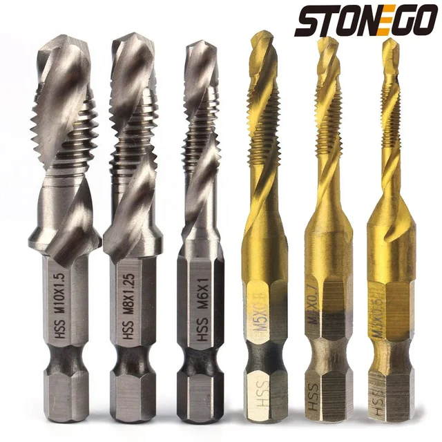 STONEGO 1PC/6PCS Wiertła do gwintowania HSS4341 Obróbka drewna M3/M4/M5/M6/M8/M10 Metryczne wiertła do gwintowania kombinowanego