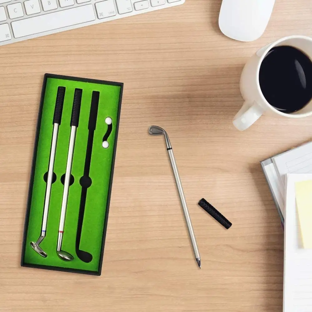 Golf Pen Set Mini Desktop Golf Ball Pen Gift Includes Putting Green 3 Clubs Pen Balls and Flag Desk Games
