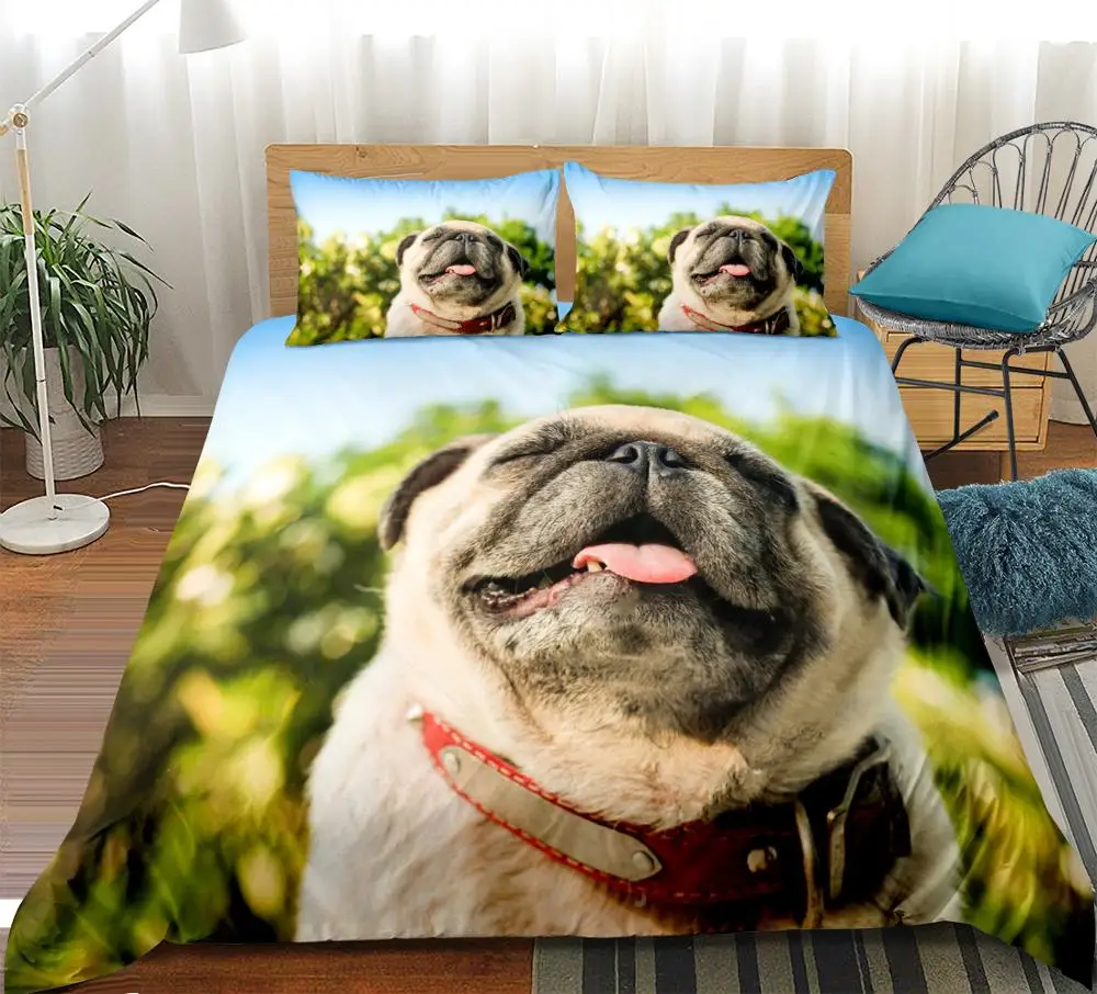 

3-piece Pug dog Bedding Set 3D Cute smile animals Duvet cover set kids bedding queen Quilt cover Home textiles dropship