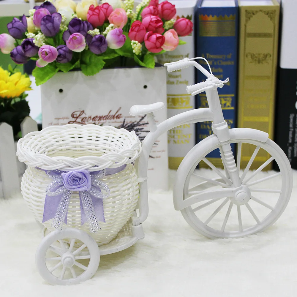 Handmade Flower Vase Rattan Bicycle Bike Flower Basket Home Garden Wedding Decoration Flower Vase Pots Storage Container Gift