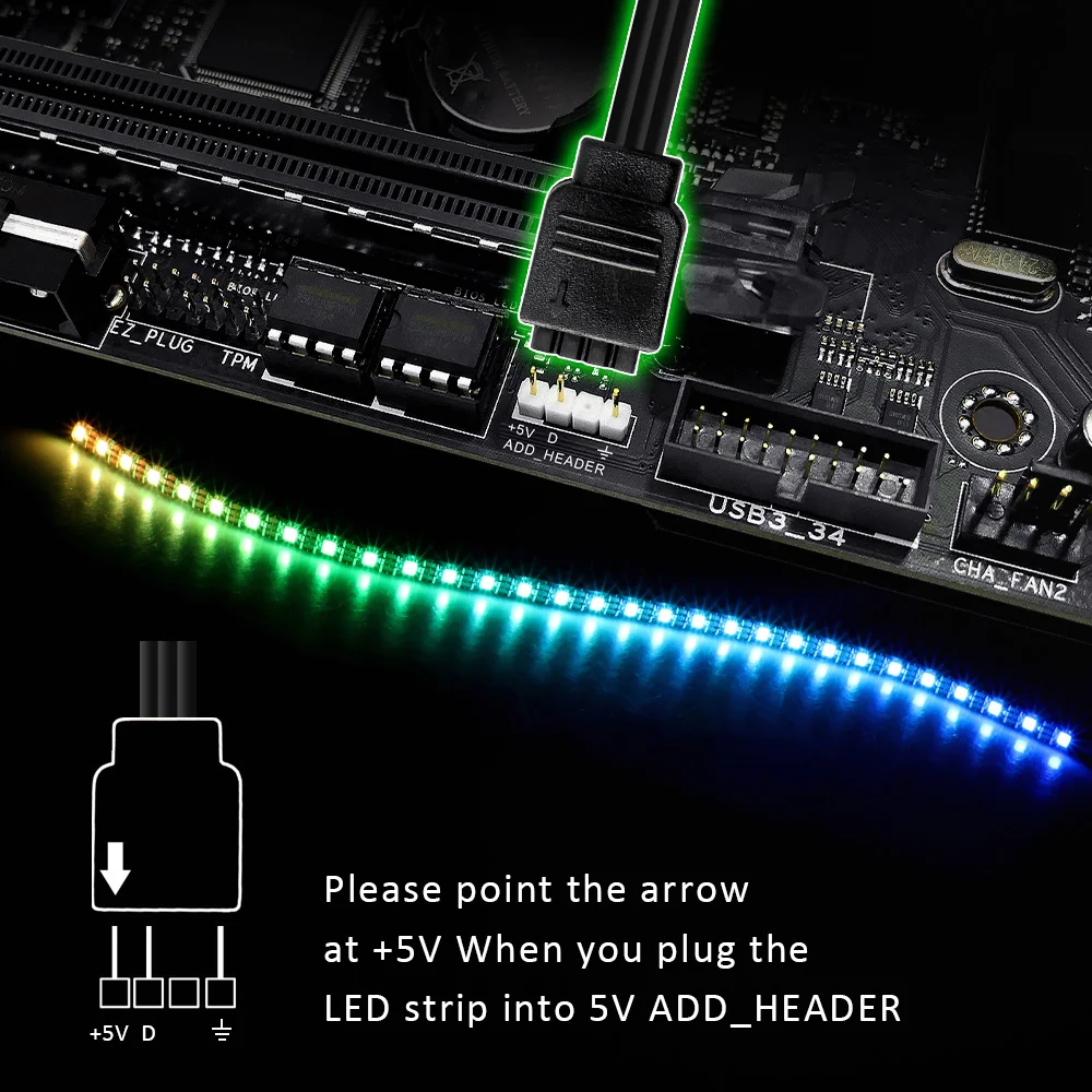 Motherboard RGB Addressable WS2812b LED Strip For PC Case, for ASUS Aura SYNC,MSI Mystic Light SYNC,RGB Fusion 2.0, 3 Pin Header image 3