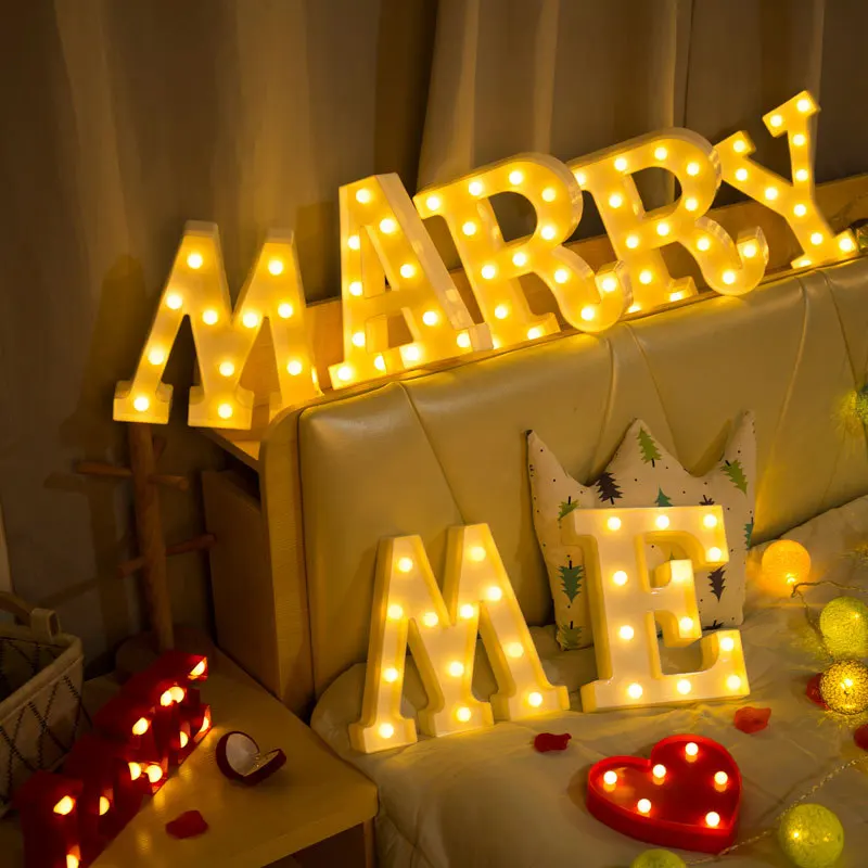 Luminous LED Letter Night Light Creative 26 English Alphabet Number Battery Lamp Romantic Wedding Party Decoration D