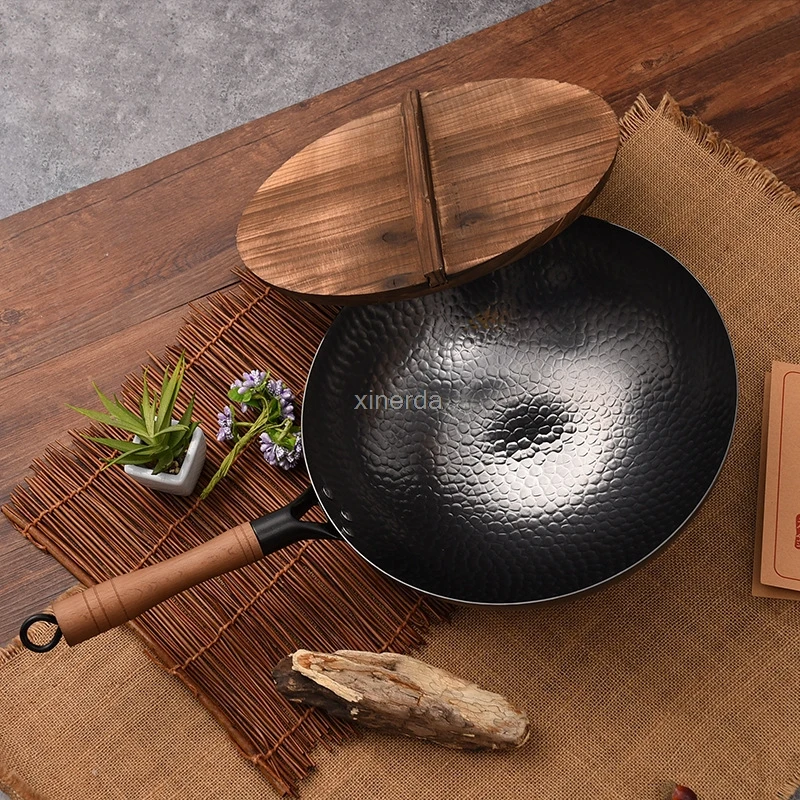 Cast Iron, Round Dumpling Pan, Kitchen Pots, Cooking Pans, Stone, 30 cm Forged Hammer Iron Wok, Uncoated, Physical Non-stick Pan