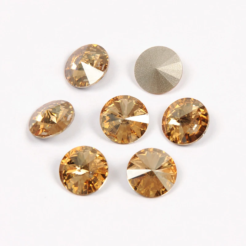 YANRUO 1122 All Sizes Golden Shadow Rivoli Strass Fancy Stones Gold Rhinestones Pointed Back Sewing Crystals For Decoration