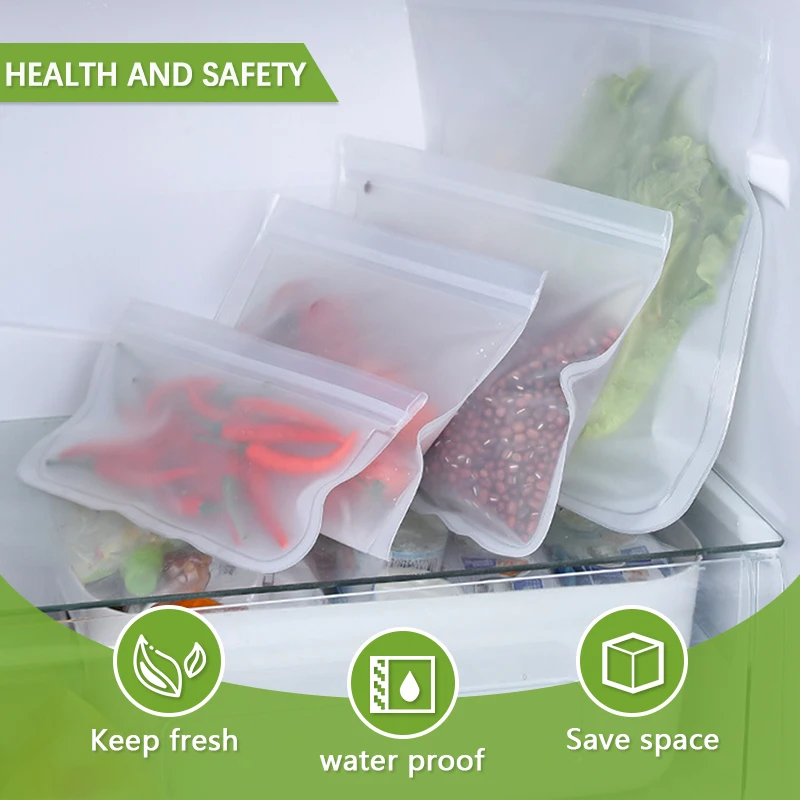 Silicone Food Storage Bag Reusable Freezer Bags Stand Up Zip Shut Bag Leakproof Containers Fresh Bag Food Fresh Wrap Ziplock Bag