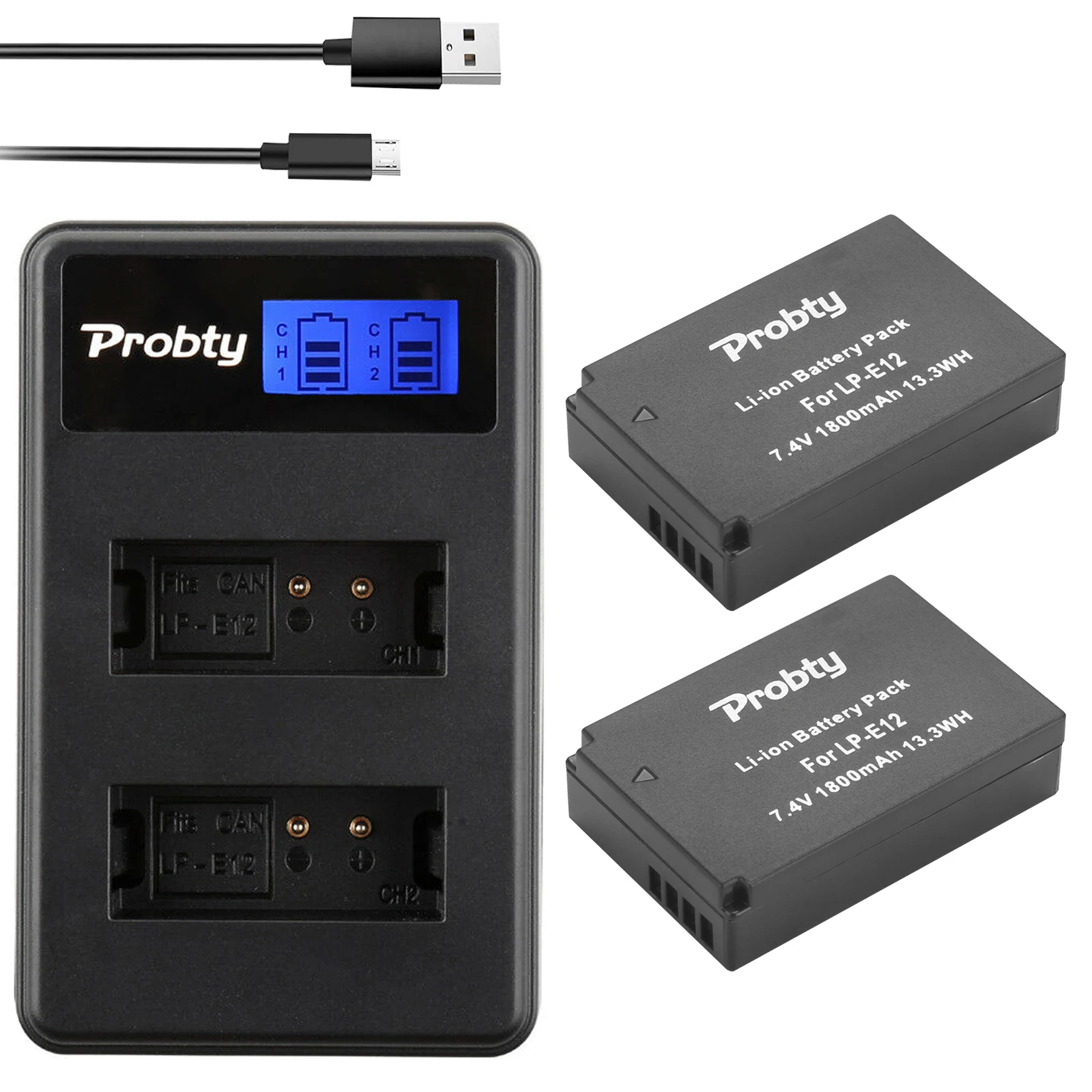 Batería de cámara LPE12 LP-E12 de 1800mAh de alta calidad + cargador dual USB LCD para Canon EOS M50, EOS M100, 100D Kiss X7 Rebel bel