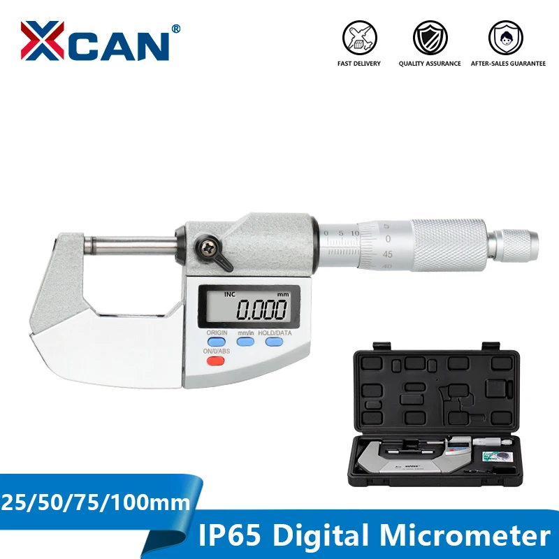 XCAN Micrometer IP65 Outside Digital Micrometer 0-25/50/75/100mm 0.001mm Water/Oil Proof Electronic Gauge Measure Caliper