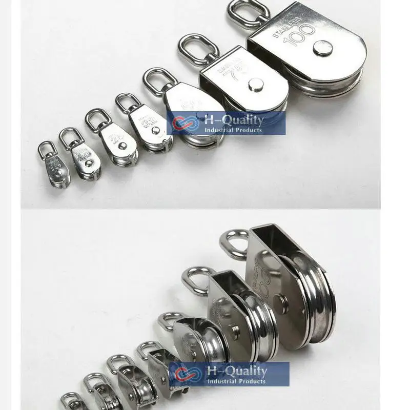 HQ Lifting Wire Rope Chain Pulley Stainless Steel 304 or Marine 316 M15-M100 Eye Swivel Sinlge Pulley Double Sheave Pulley Block