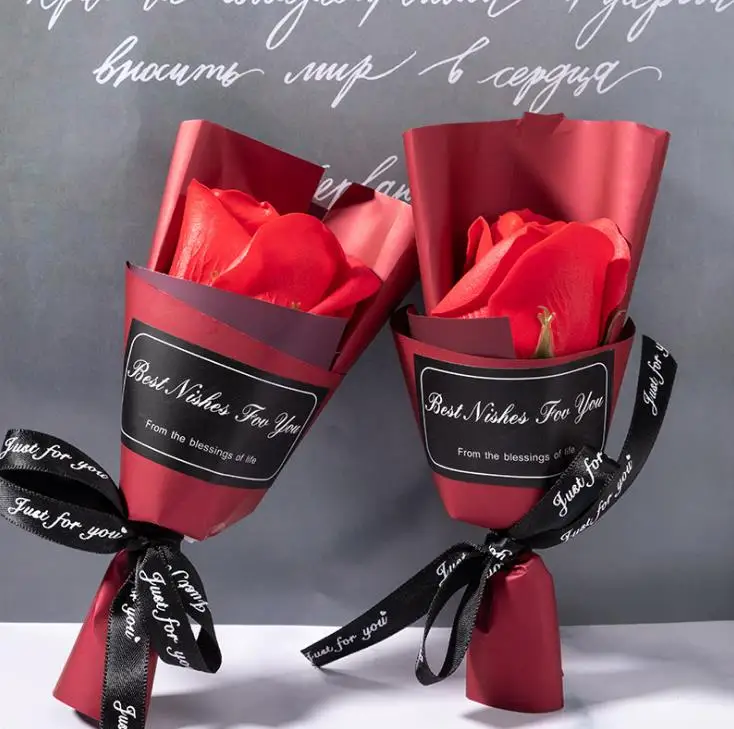 

Artificial Flowers Valentines Day Gift Packing Paper Soap Rose 15cm Single Small Bouquet Wedding Bridesmaids Party SN3625