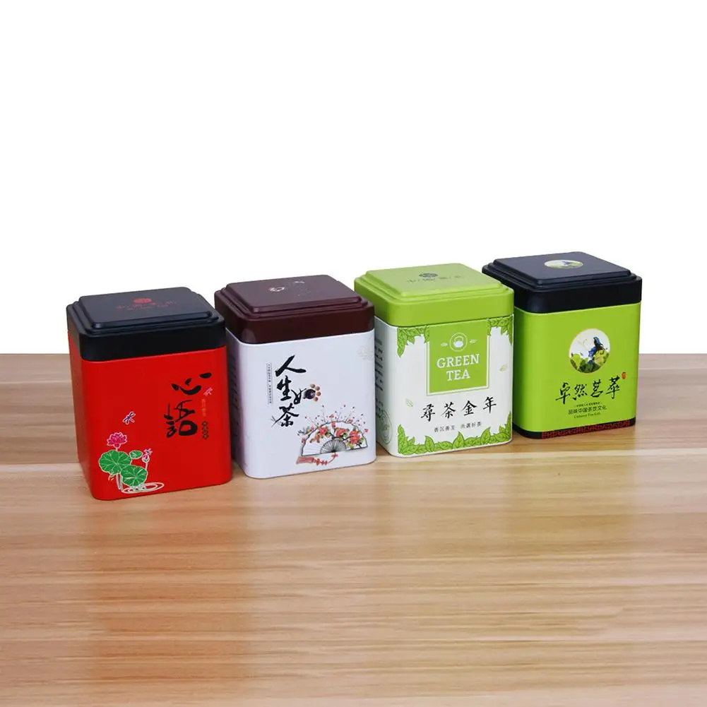 Mini Tin Storage Box Coffee Tea Caddy Square Sealed Tea Leaves Iron Packing Box Chinese Style Tinplate Collection Container Cans