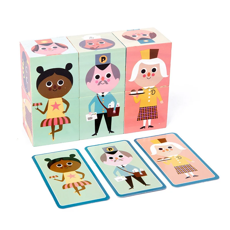 6 Cubes en bois DIY Block Baby Cute Cartoon People Change Clothe Early Educational Childhood Wooden Jigsaw Gift Toy for Children