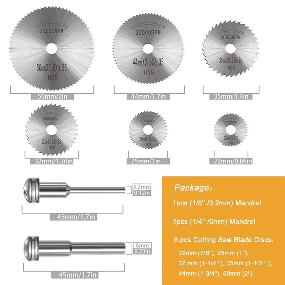 7Pcs 25/32/50 HSS Circular Saw Blade Rotary Tool For Dremel Metal Cutter Power Tool Set Wood Cutting Discs Drill Mandrel Cutoff