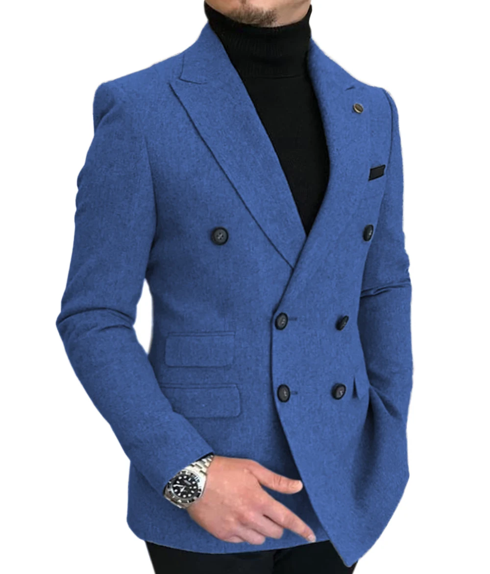 Only Jacket 1PCS Formal Men\'s Wool Bussiness Prom Tuxedos 1 Piece Double Breasted Patterned Blazer for Wedding Groomsmen