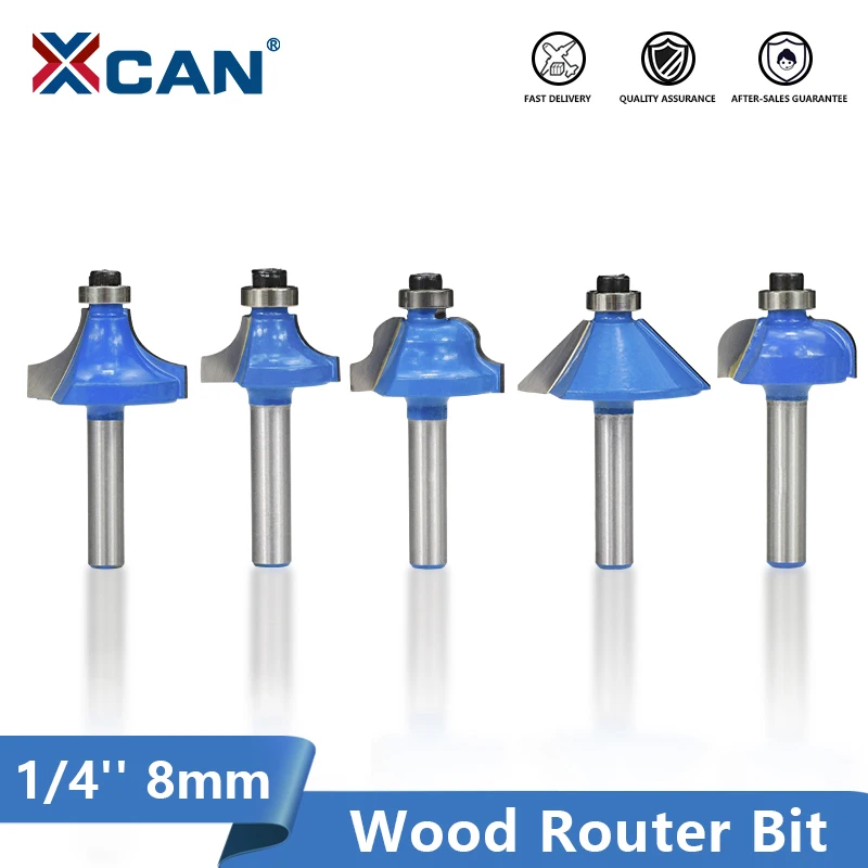 XCAN Wood Milling Cutter 8mm 1/4\'\'(6.35mm) Shank Corner Round Over Router Bit Carbide Wood Engraving Bit