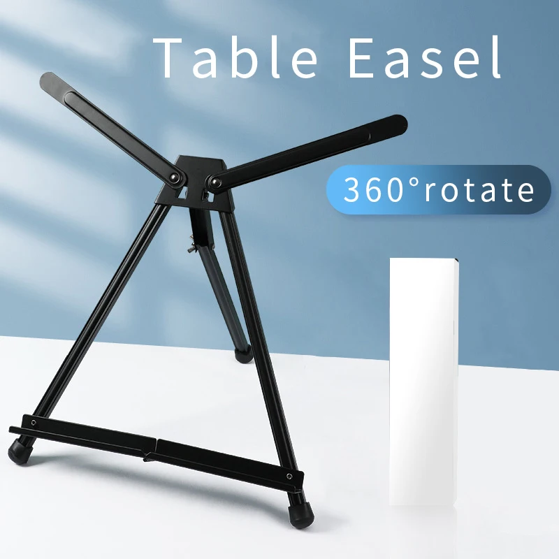 Table Easel Adjustable Black Aluminum Tabletop Display Easel Portable Artist Tripod Stand with Extension Arm Wings