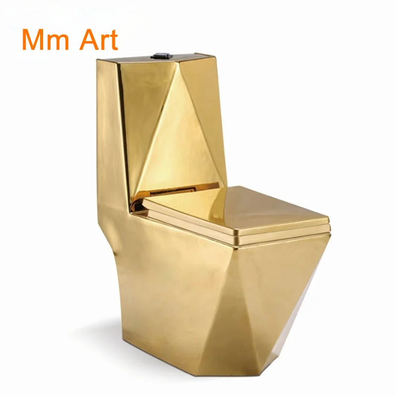 Artistic Golden Diamonds Style One Piece Closestool Siphon Jet Fluishing S-Trap Floor Mounted Luxious Villa Bathroom Seat Toilet