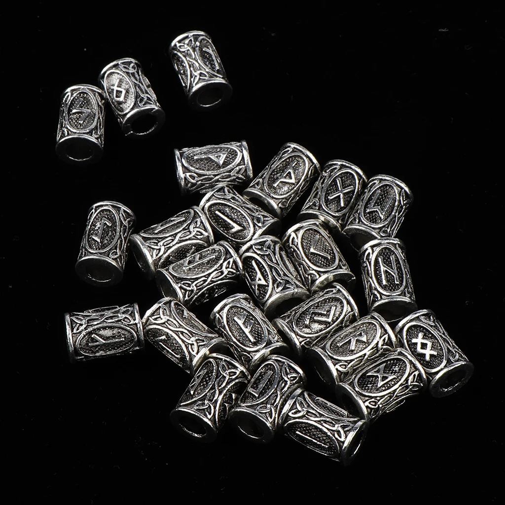 24Pcs Hair Tube Bead Viking Runes Beads Dreadlock Braiding  Jewelry Beard Hair Decor Styling Accessories