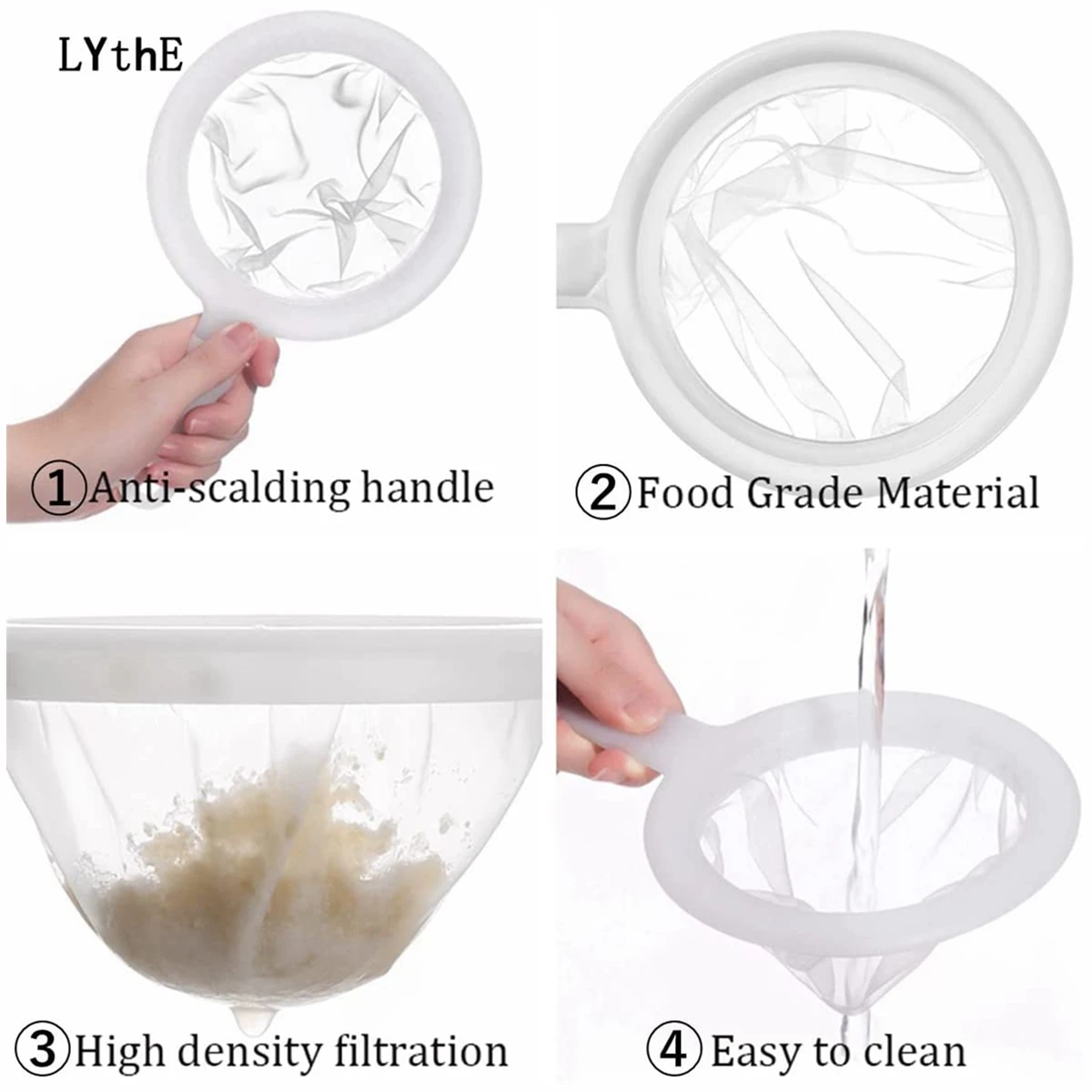 7pcs Nut Milk Bags Fine Mesh Strainer Spoon Reusable Food Strainers Bag Nylon Mesh Filters for Juices Cold Brew Soy Milk Tea image 5