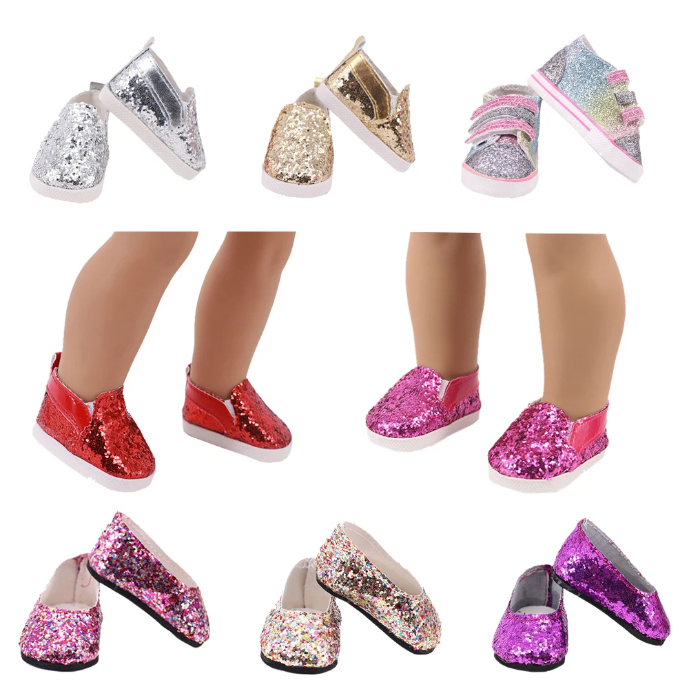 7Cm Doll Shoes Sequined Hard Sole For 18Inch American&43Cm Reborn Baby Doll Child Birthday Gift Our Generation Russia Girls Toys