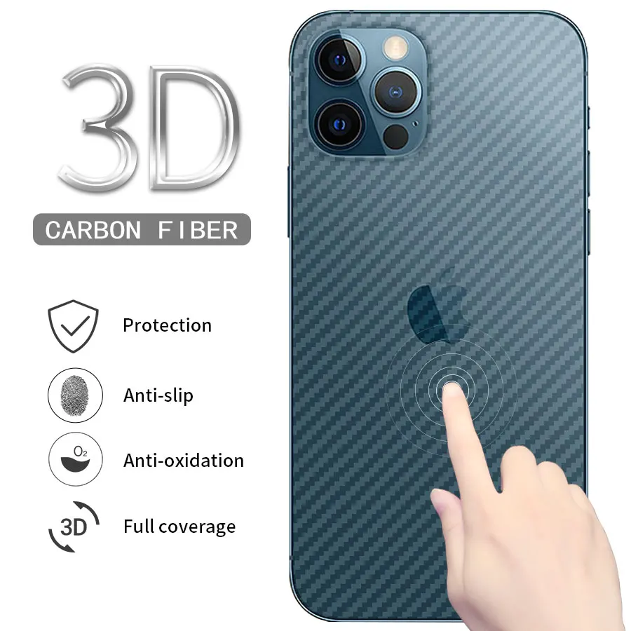 2Pcs Carbon Fiber Matte Back Film For iPhone 15 14 13 12 Mini 11 Pro XR XS Max 7 8Plus SE3 Transparent Scratch Resistant Sticker