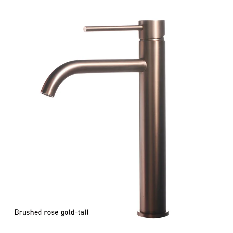 Geborsteld roségouden badkamer wastafelkraan, koude en warme mengkraan, op het blad gemonteerd, enkel gat en handvat, hoge stijl