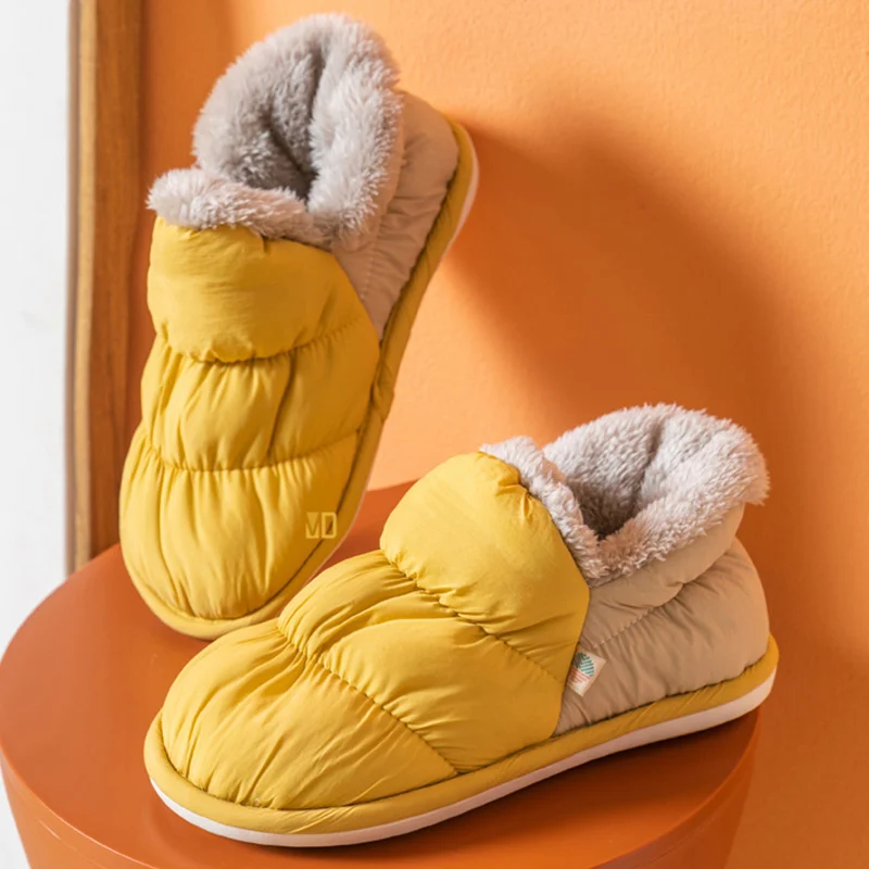 Winter Warm Plush Slippers for Men Women Down cotton shoes Indoor Rainproof cloth Large Size 48 Unisex best slippers for home