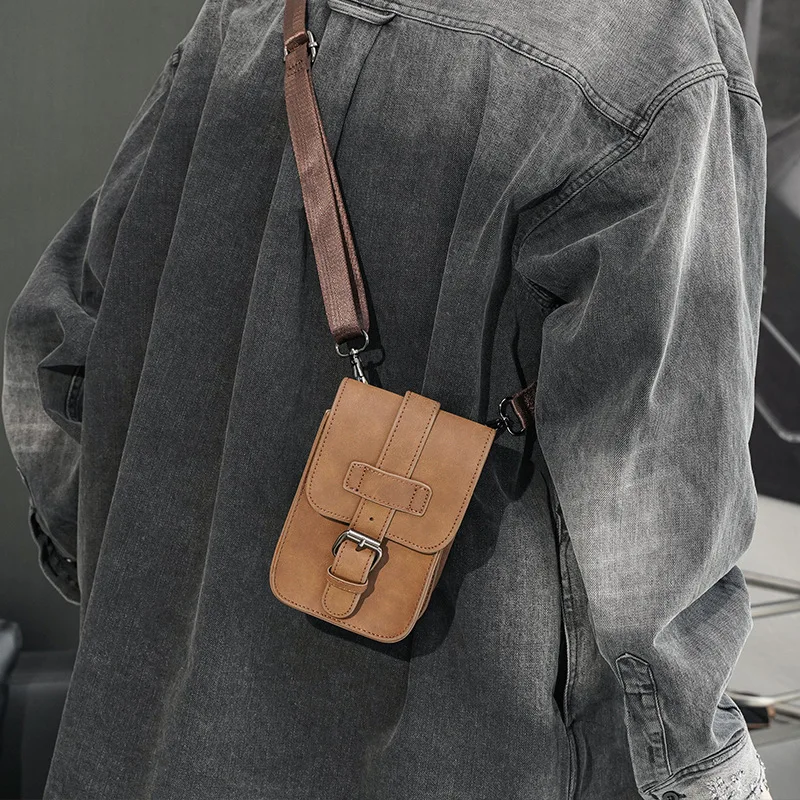 Vintage Mini Mobile Phone Bag Men Shoulder Bag Fashion Men\'s Crossbody Bag Multi-function Waist Bag Shoulder Messenger Bag Man