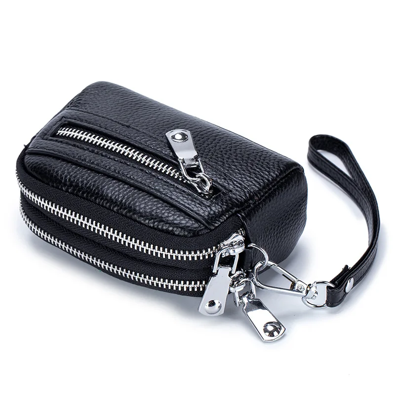 Genuine Leather Clutch Bag Women Wristlet Small Clutch wallet Ladies Double Zipper Coin Purse