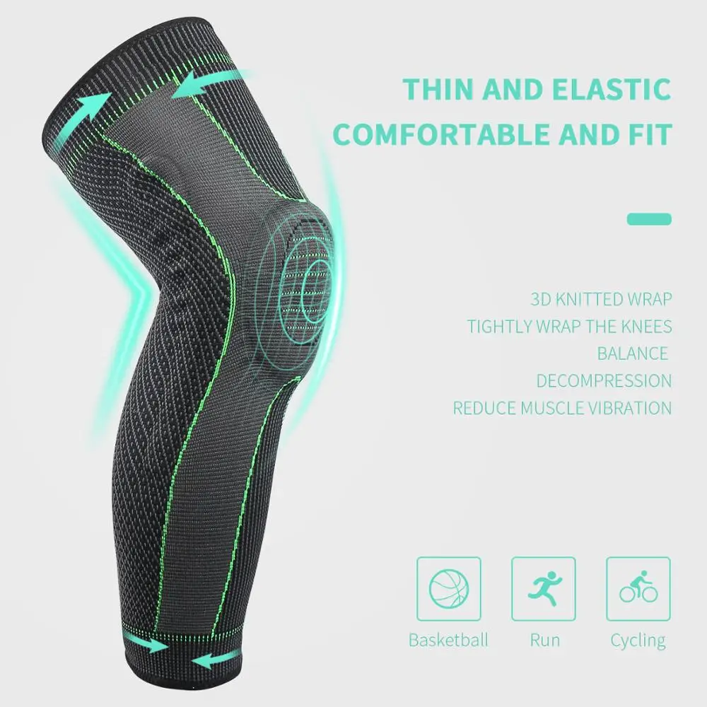 1PCS New Silicone Long Knee Pads Sleeve Fitness Gym Sports Safety Football Basketball Compression Knee Brace Support Protector