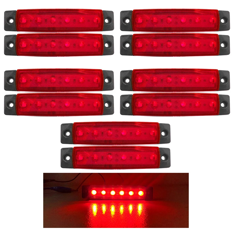 

10Pcs Red 12V 24V 6LED Side Marker Light Turn Signal Clearance Light Side Light For Truck Trailer