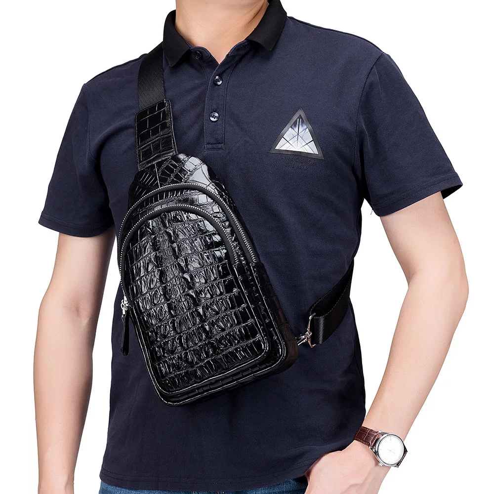 Man Genuine Leather Chest Bag ALLIGATOR High Quality Mens Sling Bag Retro Luxury Mens Messenger Bags Big Capacity Shoulder Bags