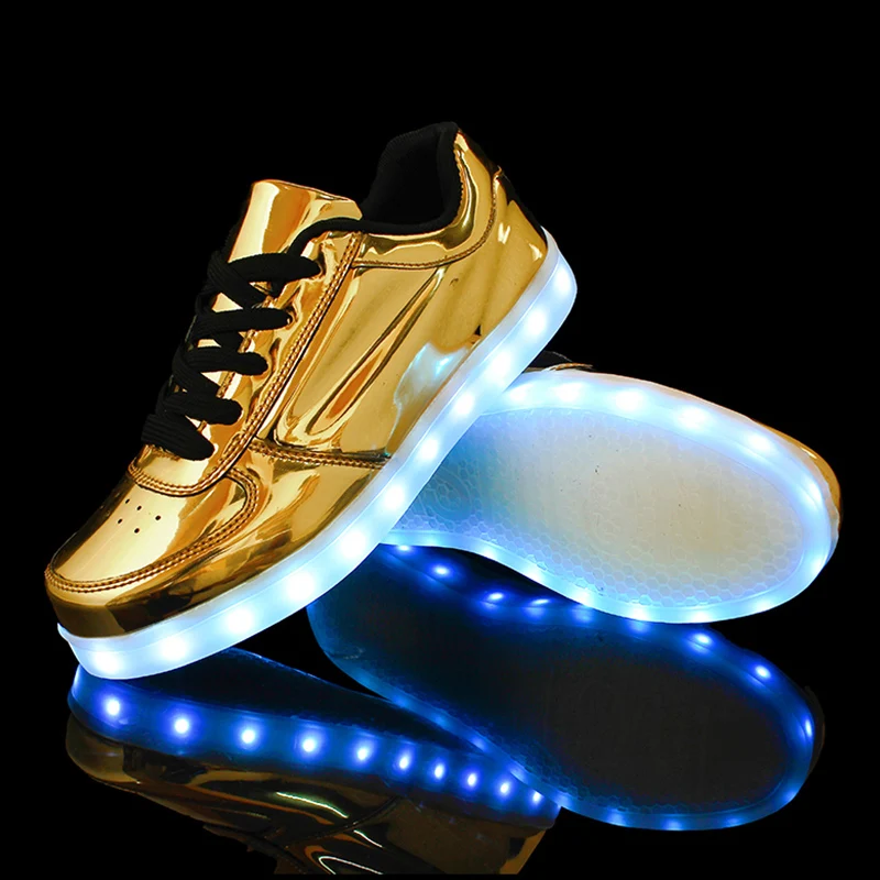 Chaussures de sport décontractées à lumière LED plonger oyante pour hommes et femmes, bottes de fête, lampe dorée et argentée, phtalplate Shoous,