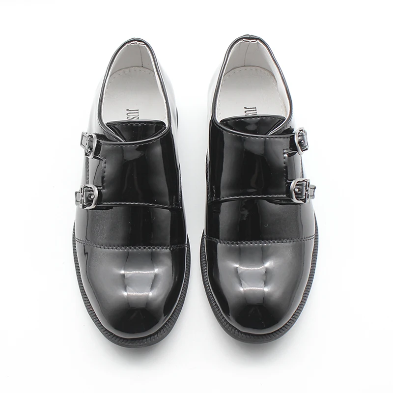 New Kids Little/Big Boys Slip on Monk Strap School Uniform Formal Black Shoes for Wedding Communion Prom Reveal Double Buckle Mo