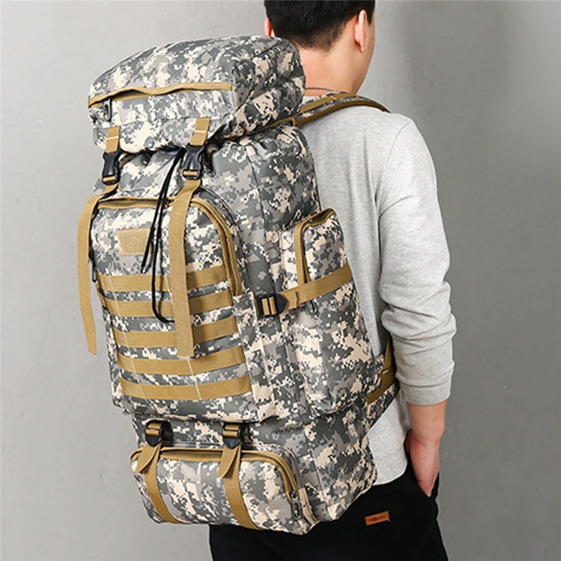 80L Waterproof Molle Camo Tactical Backpack Military Army Hiking Camping Backpack Travel Rucksack Outdoor Sports Climbing Bag